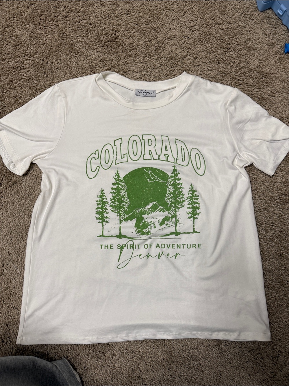 Polagram White Tee with Green Colorado Graphic